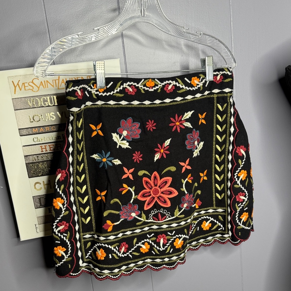 Philosophy Black Skirt with Colorful Embroidery